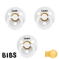 BIBS Colour Sutter med navn, White, Runde latex str 2, Pakke med 3 sutter
